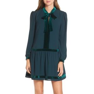 Velvet Trim Tie Neck Dress 1901